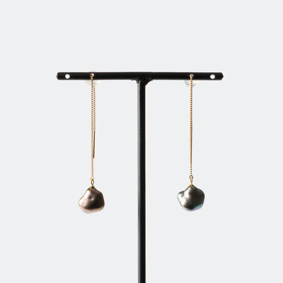Main_earring 黒 パール 真珠 チェーンピアス ミニマル シンプル sCenes