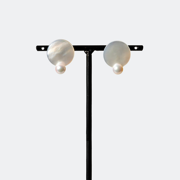Pendulum Pierced Earrings - White MOP & Akoya Pearl B