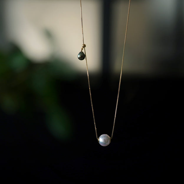 Wandering Pearl Chain Necklace - アコヤ & 黒蝶ケシ