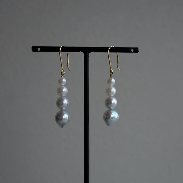 Graduated Pearl Stick Hook Earrings