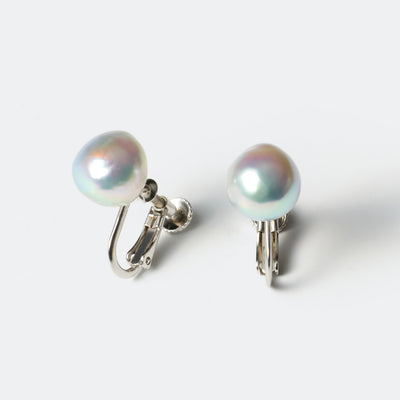 【ESSENTIALS】8.0-9.0mm Gray Akoya Clip-On Earrings D