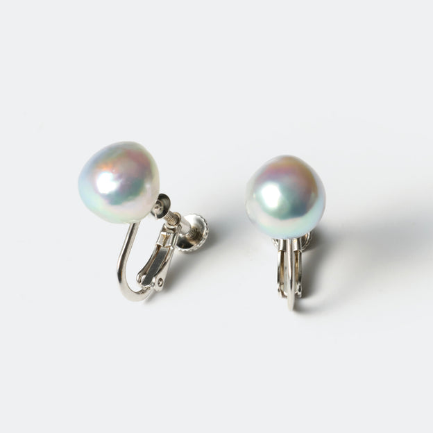 【ESSENTIALS】8.0-9.0mm Gray Akoya Clip-On Earrings D