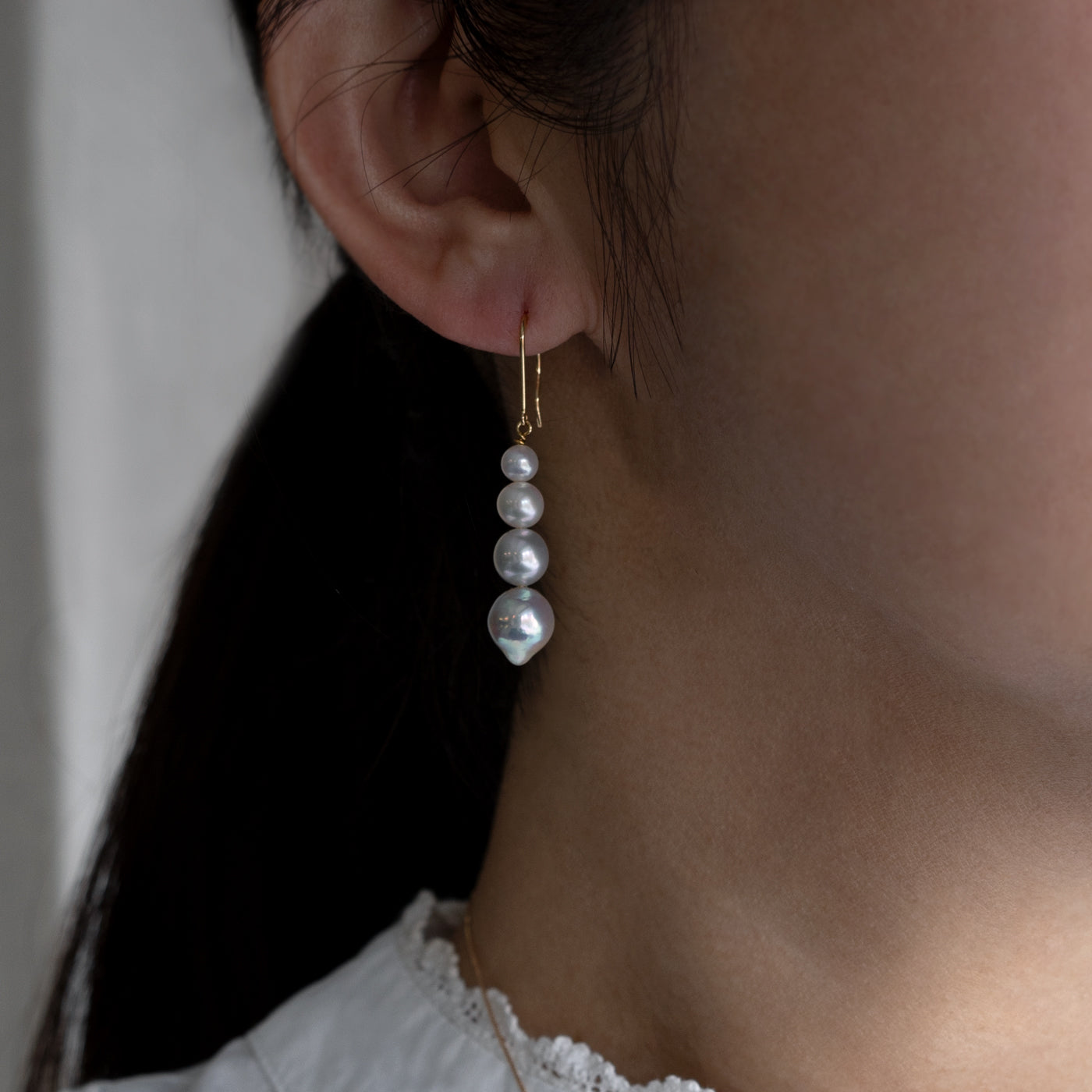 Graduated Pearl Stick Hook Earrings