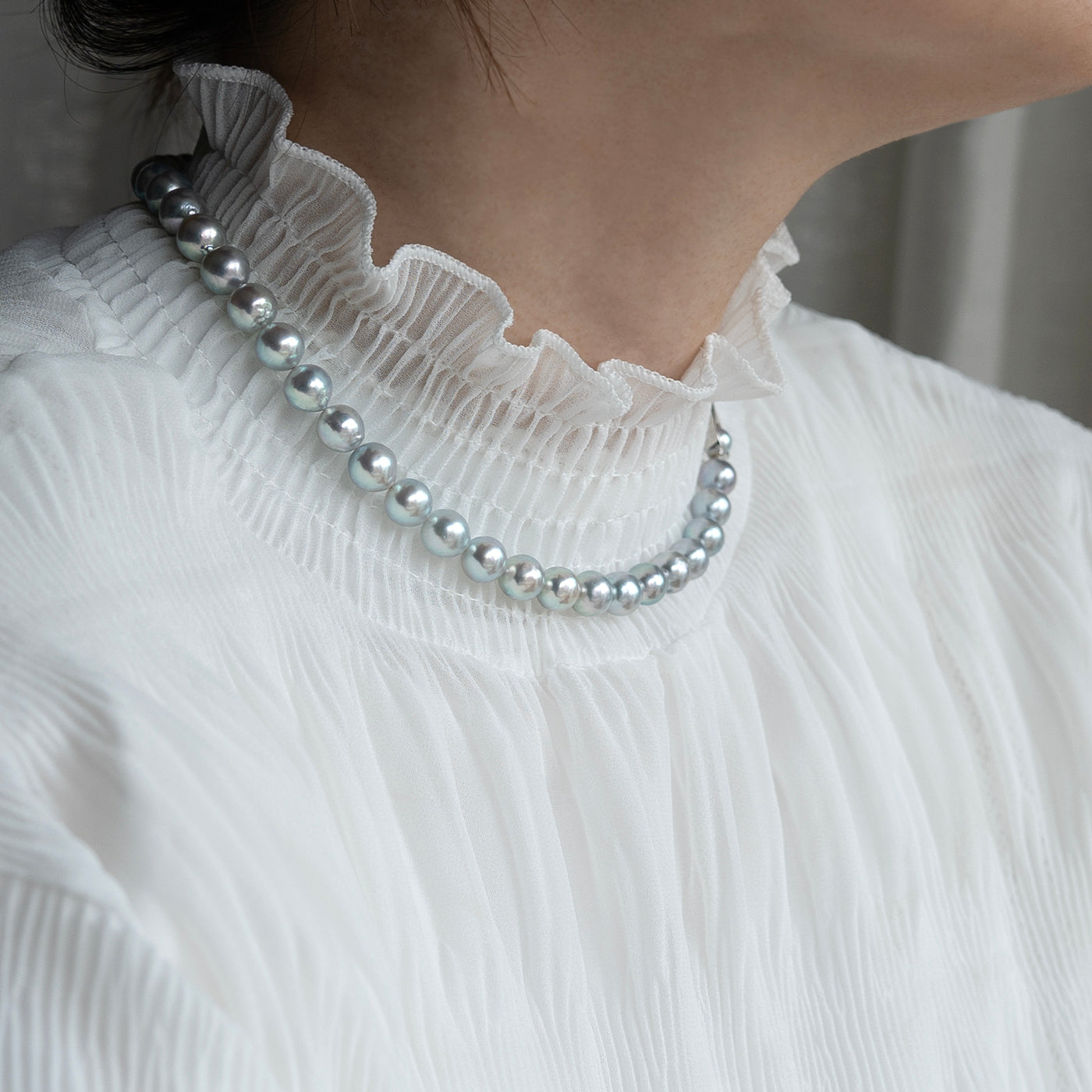 【ESSENTIALS】8.0-9.0mm Gray Akoya Pearl Necklace / K