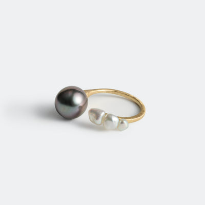 Flowing Open Ring ＜ Luxe ＞ - Tahitian Pearl & Akoya Keshi