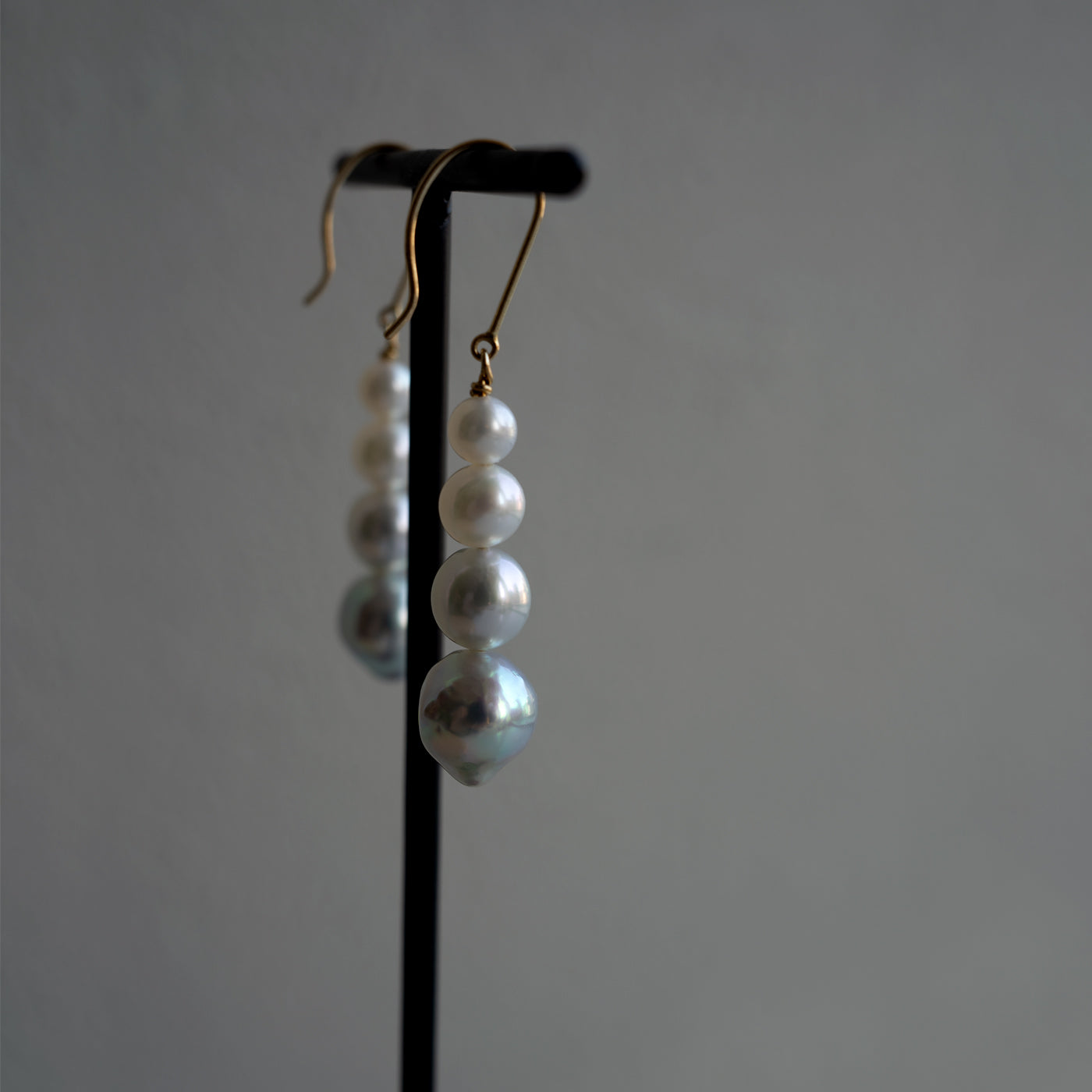 Graduated Pearl Stick Hook Earrings