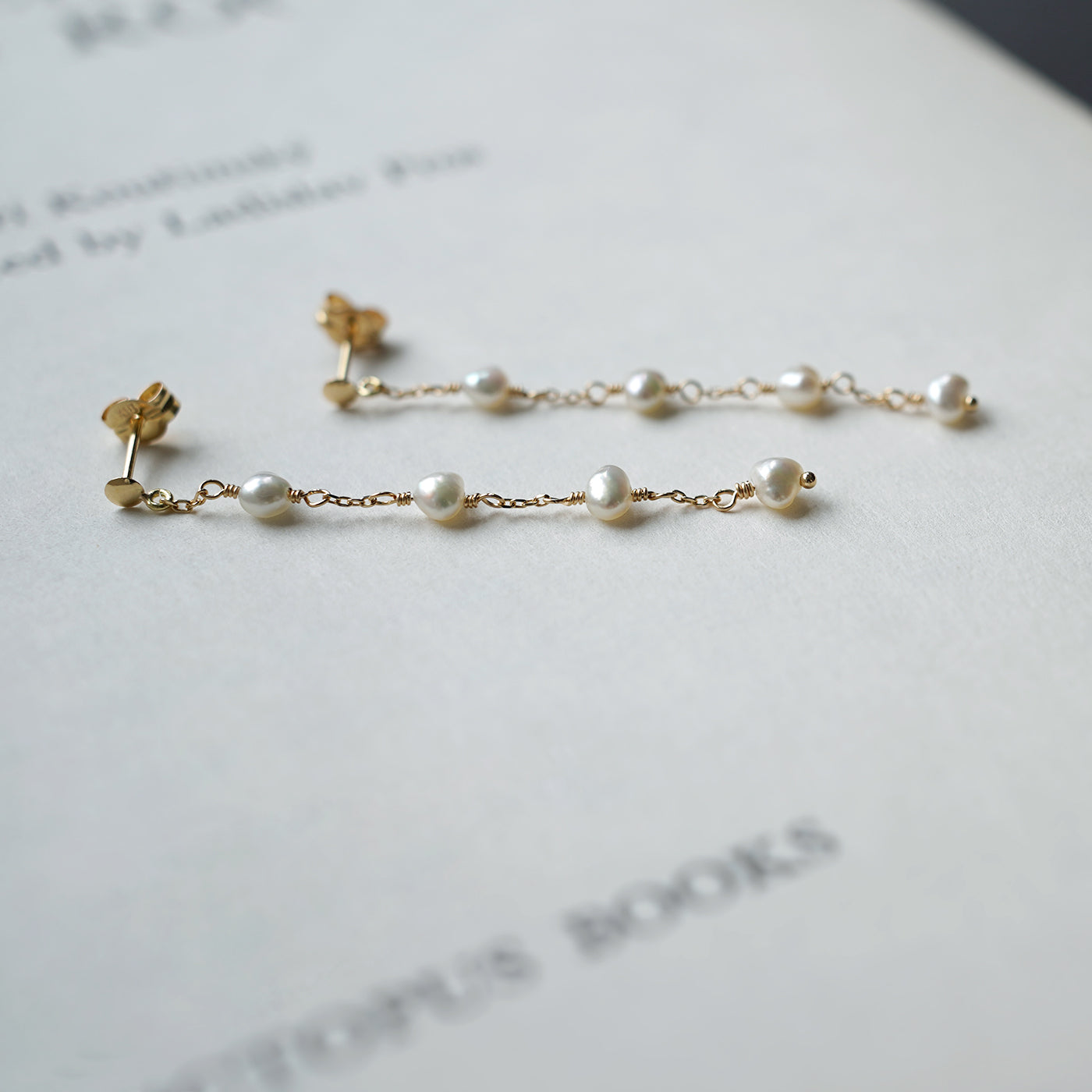 Pearl Station Pierced Earrings - Akoya Keshi