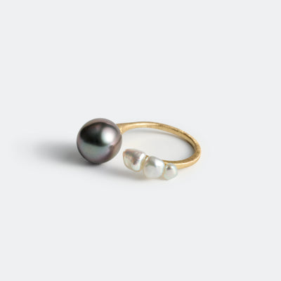 Flowing Open Ring ＜ Luxe ＞ - Tahitian Pearl & Akoya Keshi