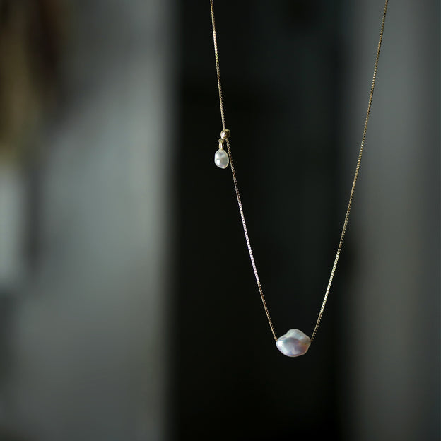 Wandering Pearl Chain Necklace - アコヤケシ #A