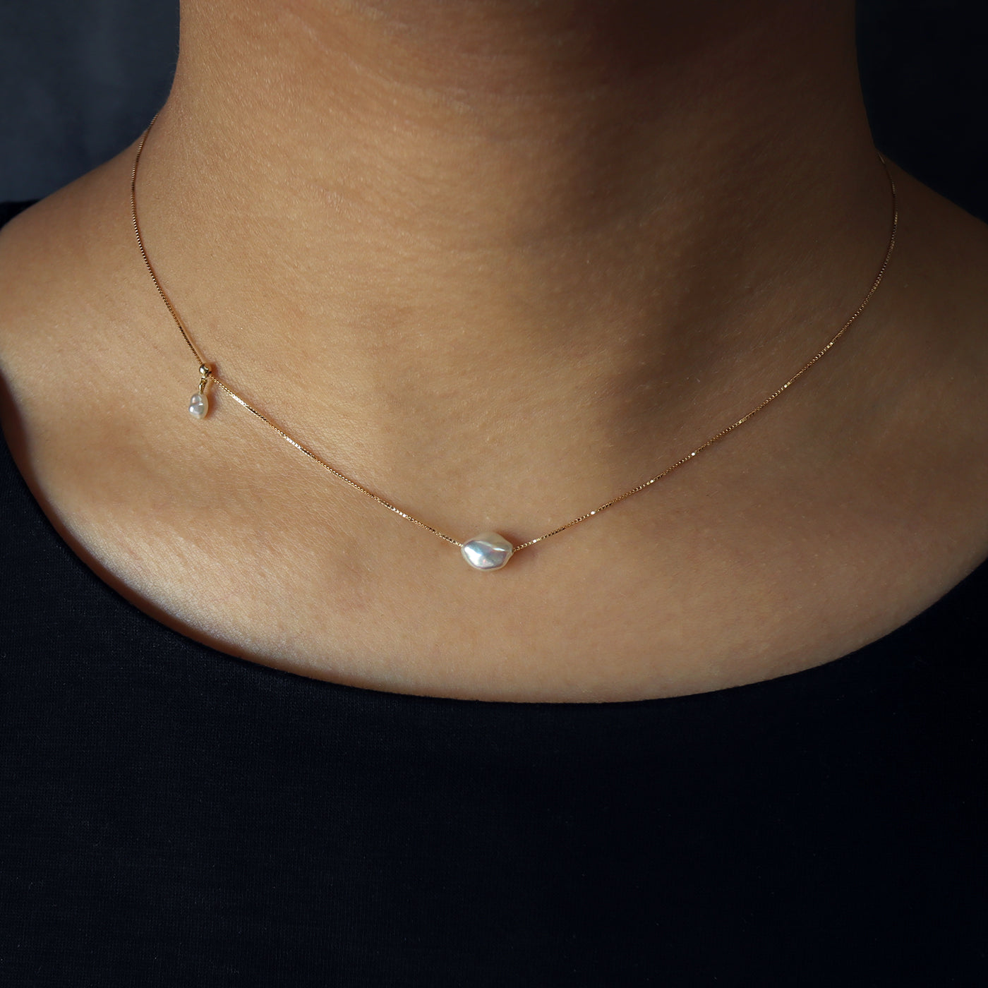 Wandering Pearl Chain Necklace - Akoya Keshi #A