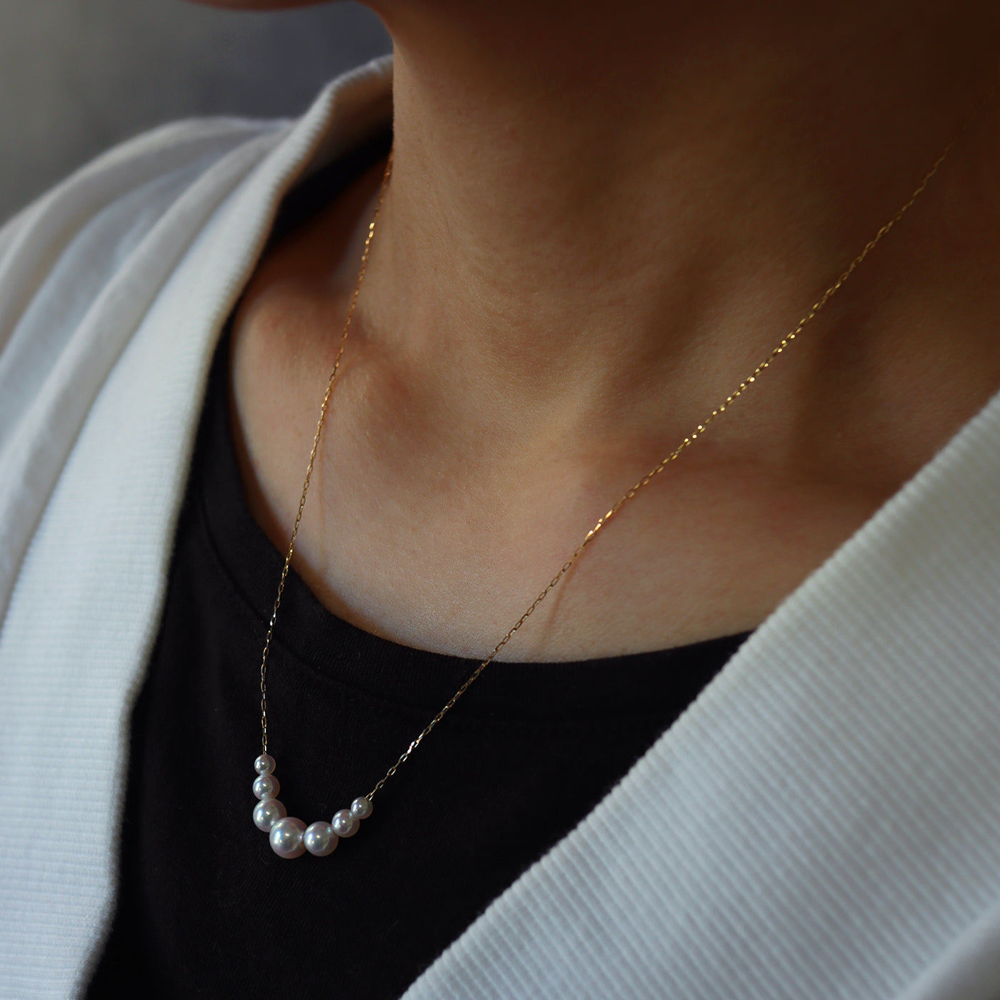 Graduated Pearl Chain Necklace - Akoya Pearl