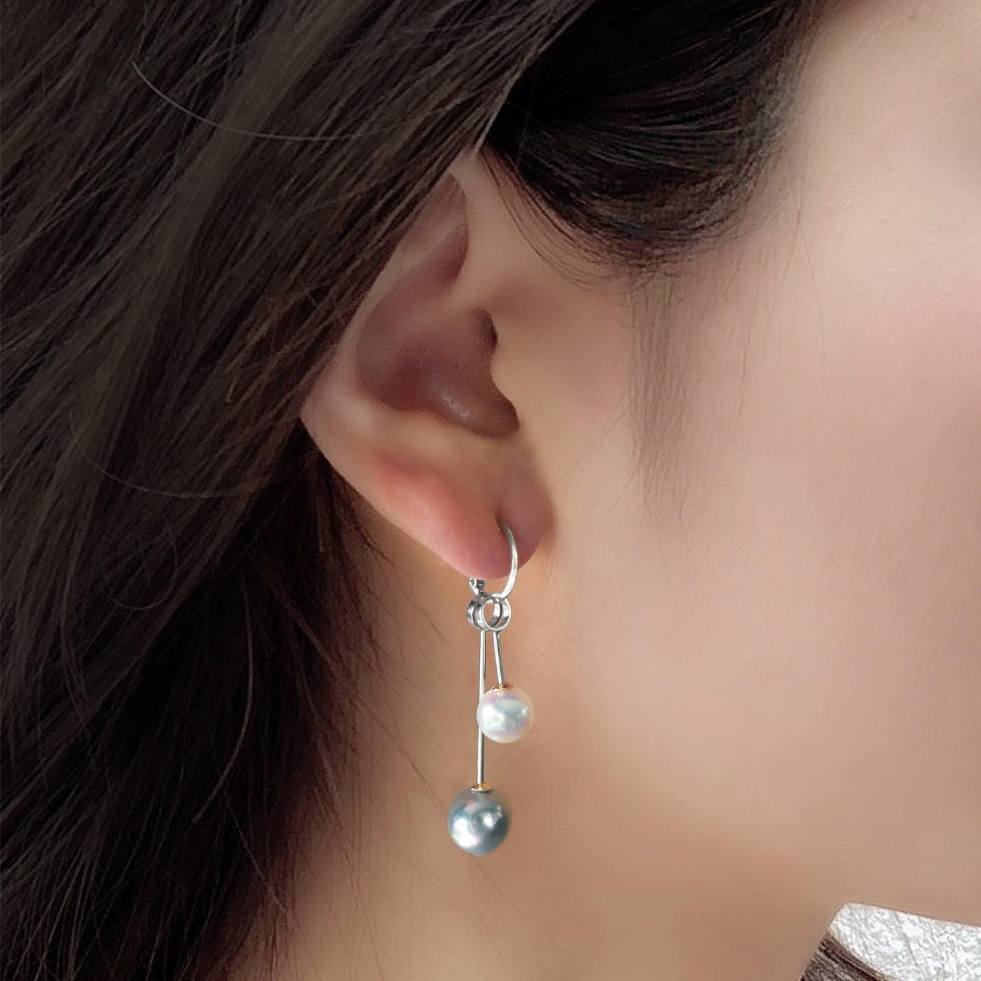 【BASE PARTS】Pt900 Long Stick Charm Clip-On Earring