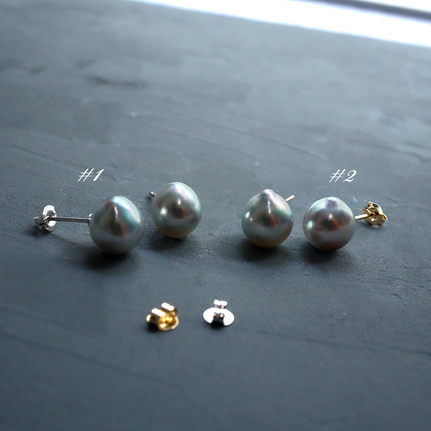 Post Earrings - 7.5mmナチュラルブルー バロックアコヤ