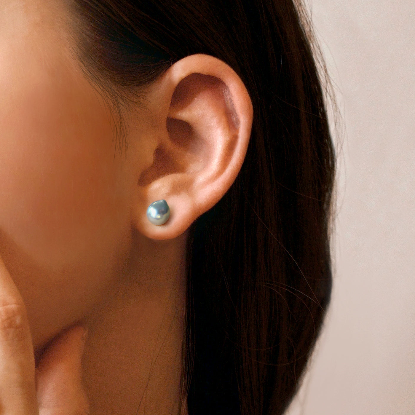 7.5mm Baroque Akoya Earrings -Natural Blue